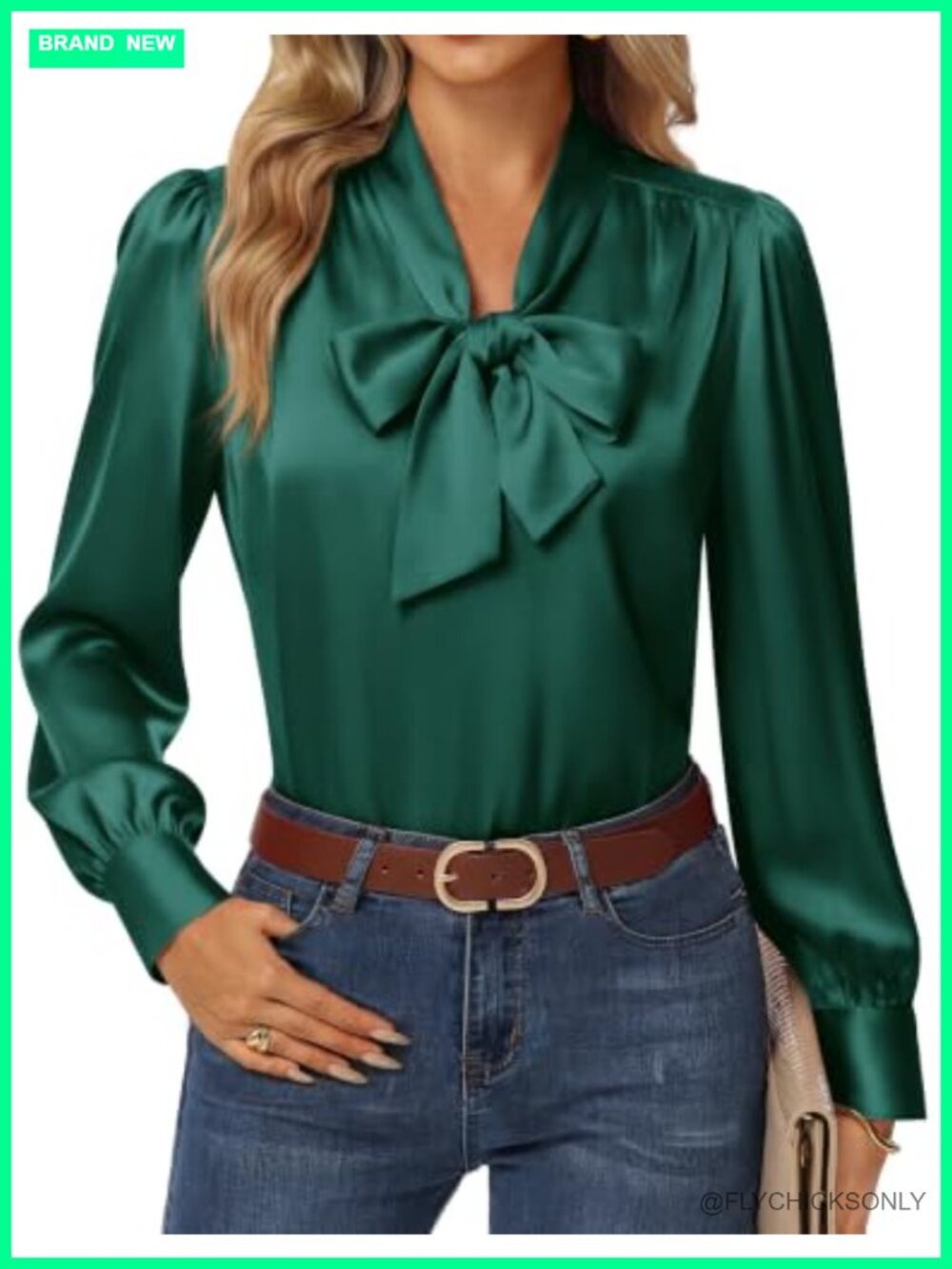Satin Bow Tie Neck Long Sleeve Blouse Elegant Business Casual Top